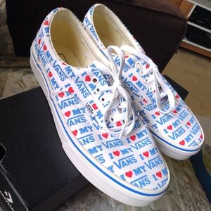 New Limited Edition Vans I Love My Vans Red White & Blue Graphic Sneakers sz 9